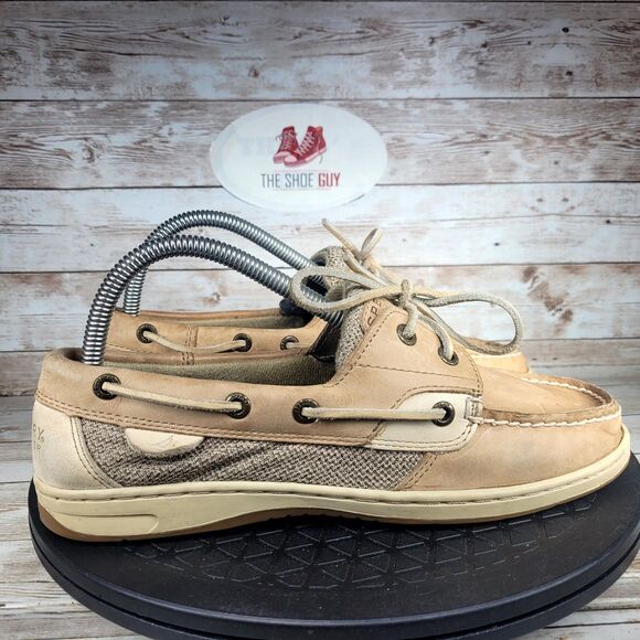 Sperry Top Sider Women Size 8.5 Boat Shoes Angelfish Slip On Beige Leather - Picture 1 of 10